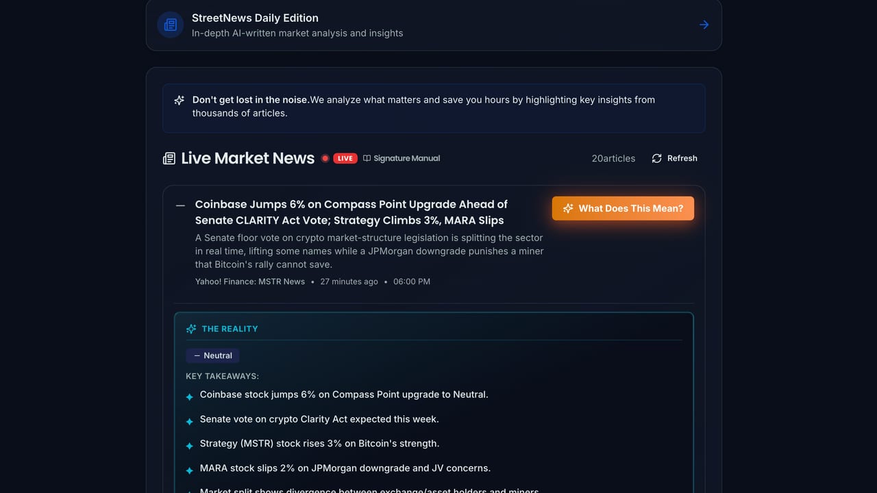 Screenshot of the Live Market News page on Stock Expert AI