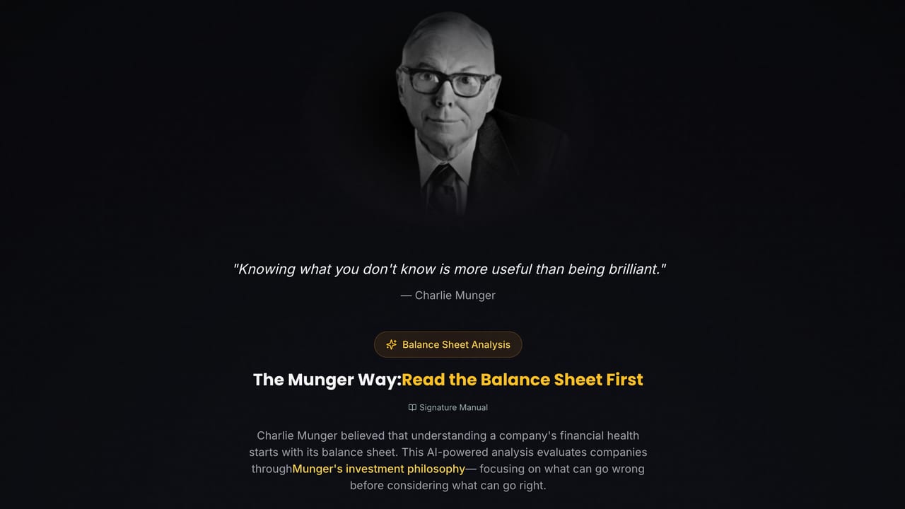 Screenshot of the The Munger Way: Read the Balance Sheet First page on Stock Expert AI