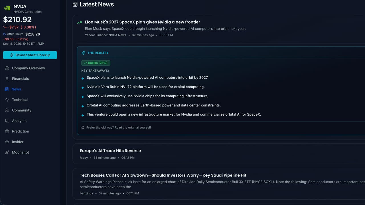 Screenshot of the Latest News page on Stock Expert AI